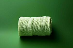 A green background highlights a solitary medical bandage, creating a distinct image AI Generated photo