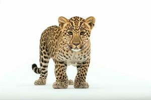 Leopards mesmerizing presence highlighted against a simple white background AI Generated photo