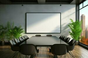 Modern conference room with a blank TV screen, perfect for business presentations AI Generated photo