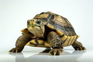 The turtle, alone in the spotlight against a white background, captivates viewers AI Generated photo