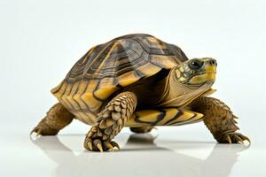 A solitary turtle isolated against a clean, white backdrop, its unique charm AI Generated photo