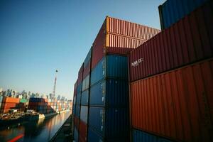 A bustling container cargo port, a vital hub for the logistics transportation industry AI Generated photo