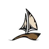 sailboat sailing ship in Sea Ocean Wave, Simple sailboat vector logo design template