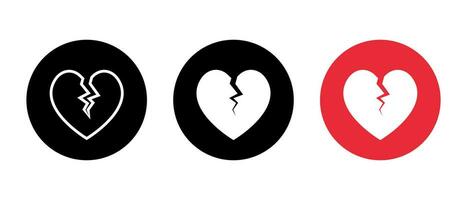 Broken heart icon vector in circle. Relationship conflict, divorce love sign symbol