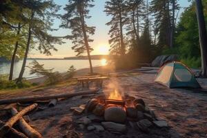 campsite in the beach in the morning view advertising landscape photography ai generated photo