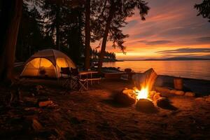 campsite in the beach in the morning view advertising landscape photography ai generated photo