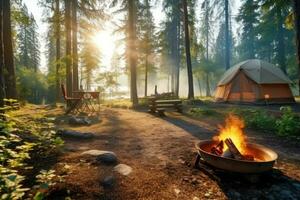 campsite in the beach in the morning view advertising landscape photography ai generated photo