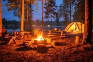 campsite in the beach in the morning view advertising landscape photography ai generated photo