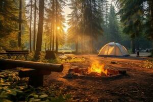 campsite in the beach in the morning view advertising landscape photography ai generated photo