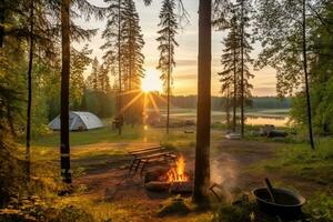 campsite in the beach in the morning view advertising landscape photography ai generated photo