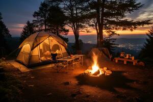 campsite in the beach in the morning view advertising landscape photography ai generated photo