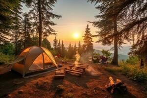 campsite in the beach in the morning view advertising landscape photography ai generated photo