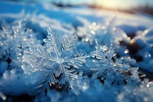 snowflakes on snowdrifts macro advertising photography photo