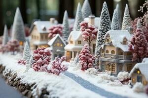 Winter scene with snow village area advertising photography photo