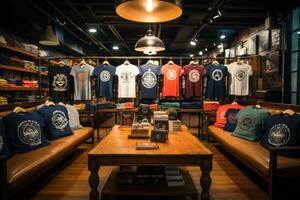 inside tshirt store display room view industrialist style AI Generative photo