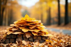 pile of leaves fall in autumn season AI Generative photo