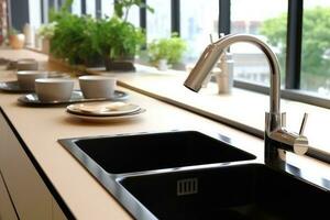 lavabo cocina con minimalis moderno diseño ai generativo foto