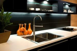 sink kitchen with minimalis modern design AI Generative photo