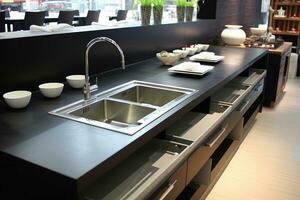 sink kitchen with minimalis modern design AI Generative photo