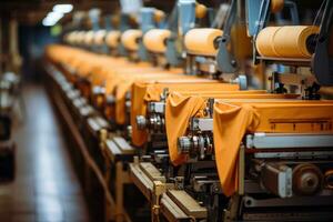 photo of inside textile factory line production view AI Generative