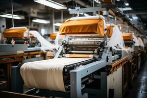 photo of inside textile factory line production view AI Generative