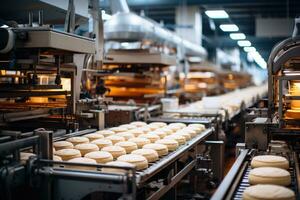 foto de dentro comida fábrica línea producción ver ai generativo