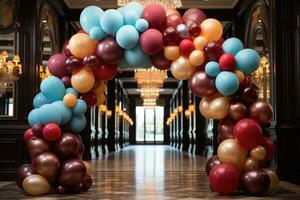 Balloon garland gate with arch Aspire to award professional advertising photography AI Generated photo