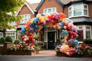 Balloon garland gate with arch Aspire to award professional advertising photography AI Generated photo