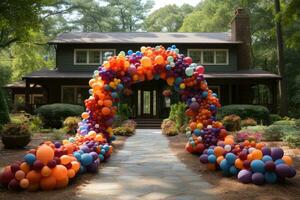 Balloon garland gate with arch Aspire to award professional advertising photography AI Generated photo