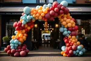 Balloon garland gate with arch Aspire to award professional advertising photography AI Generated photo