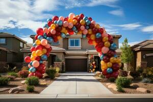 Balloon garland gate with arch Aspire to award professional advertising photography AI Generated photo