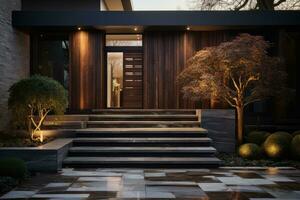 Doorstep with facade modern luxury design home decoration professional advertising photography AI Generated photo