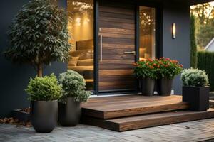 Doorstep with facade modern luxury design home decoration professional advertising photography AI Generated photo