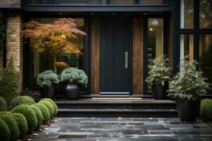 Doorstep with facade modern luxury design home decoration professional advertising photography AI Generated photo