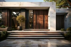 Doorstep with facade modern luxury design home decoration professional advertising photography AI Generated photo