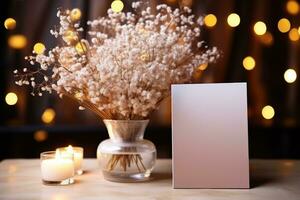 greeting card with candle and flower decoration professional advertising photography AI Generated photo