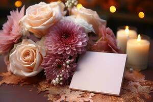 greeting card with candle and flower decoration professional advertising photography AI Generated photo