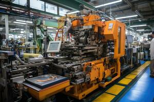 photo of inside mechanical factory line production view AI Generated