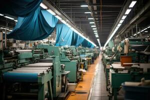 photo of inside textile factory line production view AI Generated