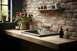 sink with brick accent walls minimalist home decoration AI Generated photo