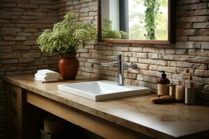 sink with brick accent walls minimalist home decoration AI Generated photo