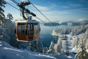sky cable car in the mountain snow winter park AI Generated photo