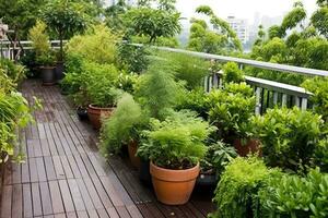 stock photo of rooftop terrace garden design AI Generated