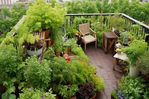stock photo of rooftop terrace garden design AI Generated