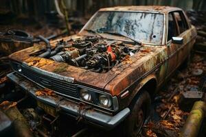 inside rusty car hood engine professional advertising photography AI Generated photo