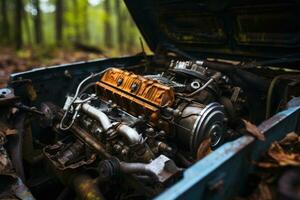 inside rusty car hood engine professional advertising photography AI Generated photo