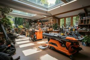 inside workshop and garage professional advertising photography AI Generated photo