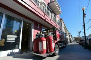 corner of the building where fire extinguisher is located professional advertising photography AI Generated photo