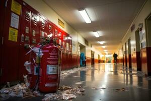 corner of the building where fire extinguisher is located professional advertising photography AI Generated photo