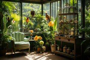 corner of the house where the bird cage is located professional advertising photography AI Generated photo